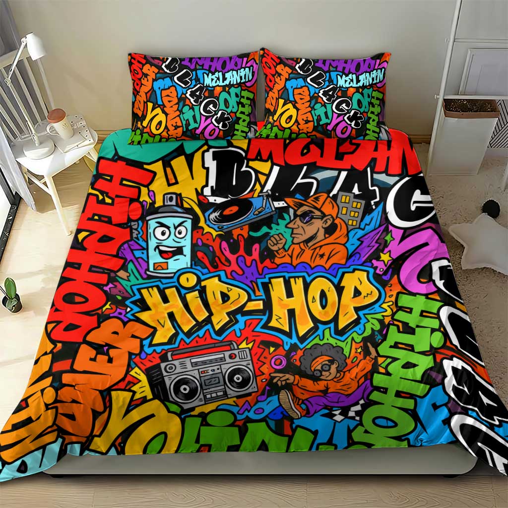 Hip Hop Graffiti Style Bedding Set Black Melanin Text and Urban Street Art Design - Wonder Print Shop