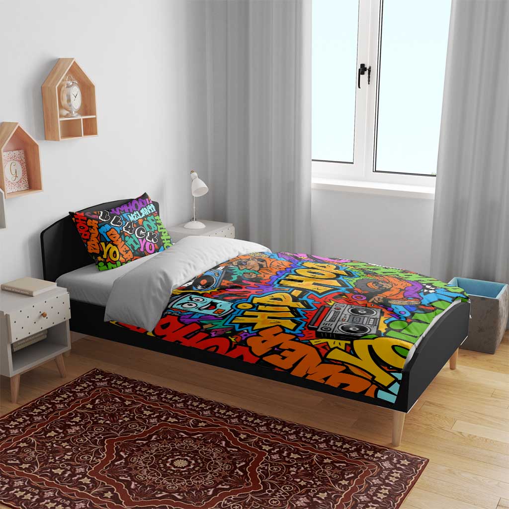 Hip Hop Graffiti Style Bedding Set Black Melanin Text and Urban Street Art Design - Wonder Print Shop