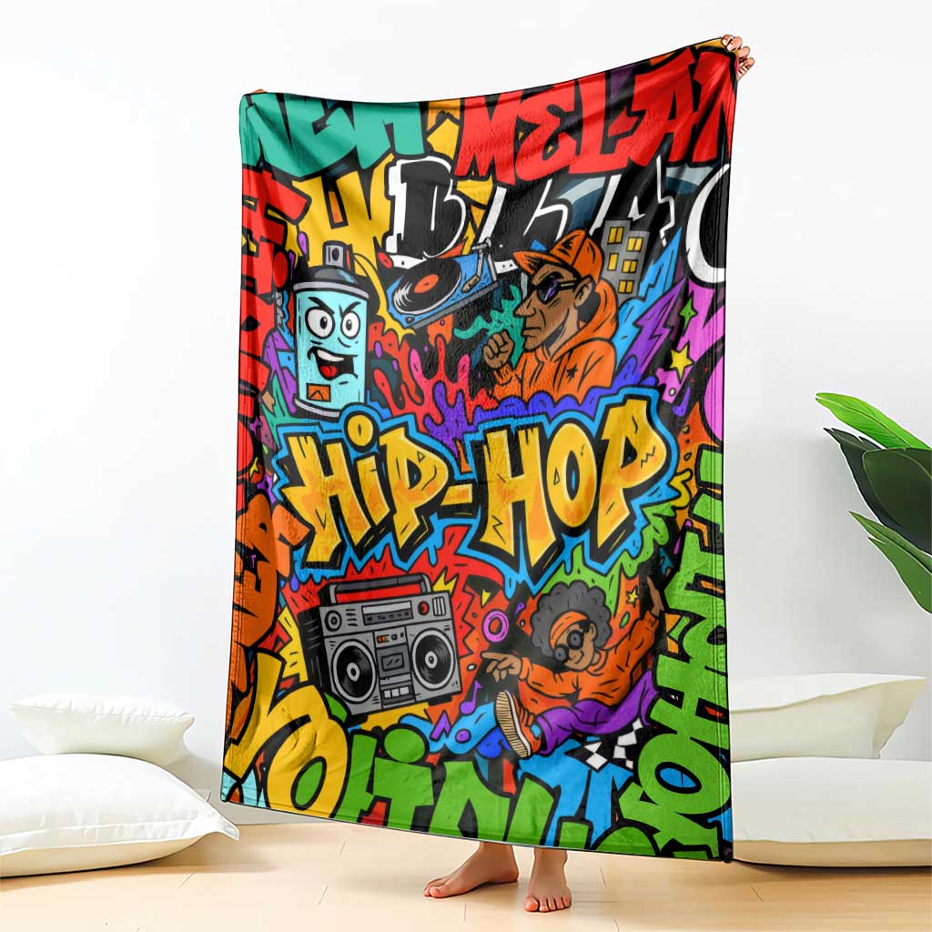 Hip Hop Graffiti Style Blanket Black Melanin Text and Urban Street Art Design - Wonder Print Shop