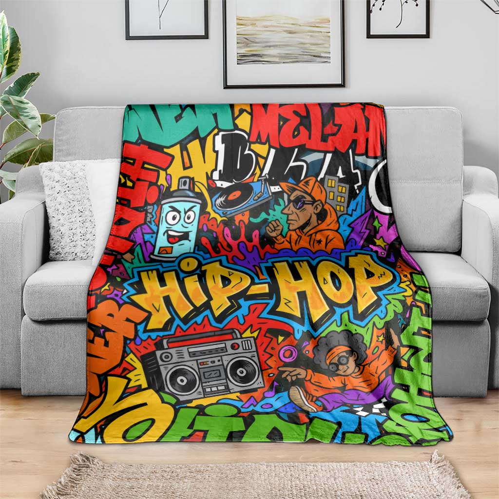 Hip Hop Graffiti Style Blanket Black Melanin Text and Urban Street Art Design - Wonder Print Shop