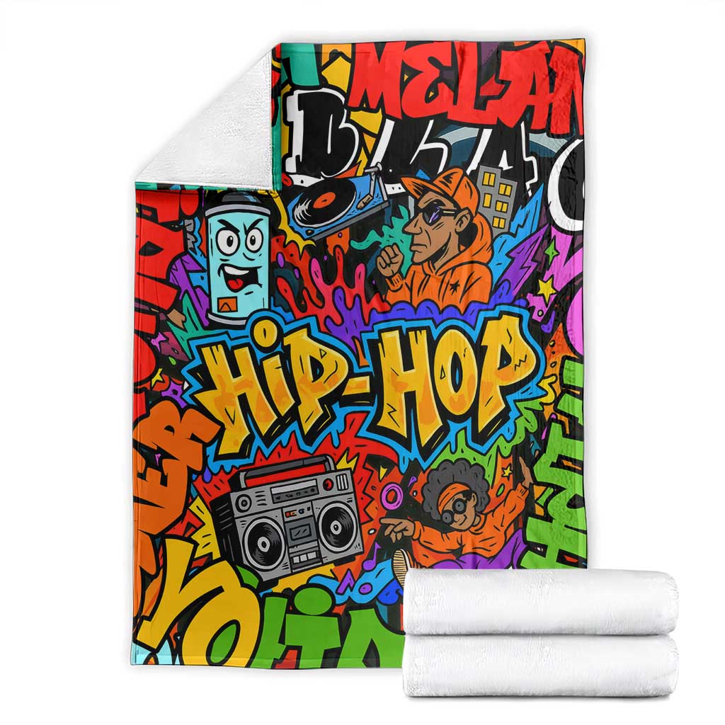 Hip Hop Graffiti Style Blanket Black Melanin Text and Urban Street Art Design - Wonder Print Shop