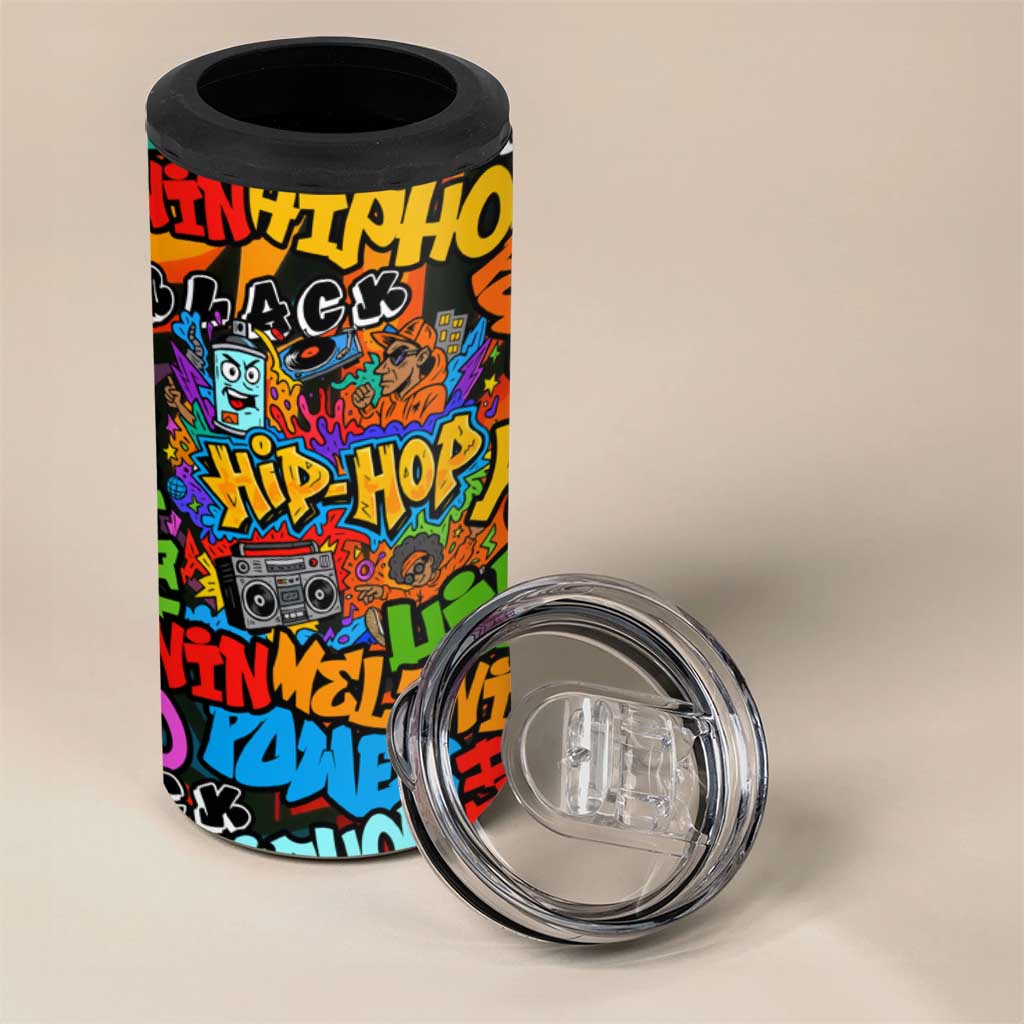 Hip Hop Graffiti Style 4 in 1 Can Cooler Tumbler Black Melanin Text and Urban Street Art Design - Wonder Print Shop