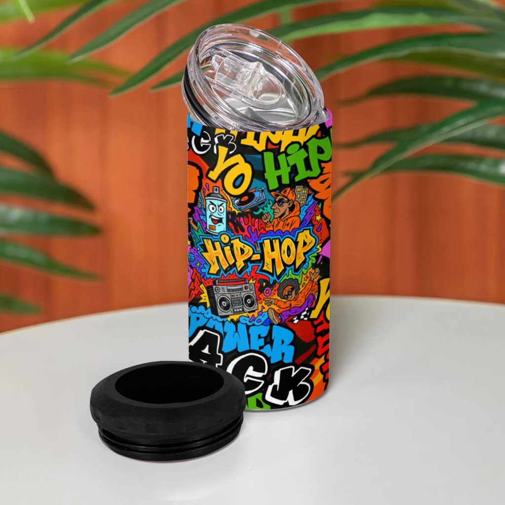Hip Hop Graffiti Style 4 in 1 Can Cooler Tumbler Black Melanin Text and Urban Street Art Design - Wonder Print Shop