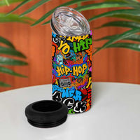 Hip Hop Graffiti Style 4 in 1 Can Cooler Tumbler Black Melanin Text and Urban Street Art Design - Wonder Print Shop