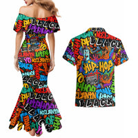 Hip Hop Graffiti Style Couples Matching Mermaid Dress and Hawaiian Shirt Black Melanin Text and Urban Street Art Design - Wonder Print Shop