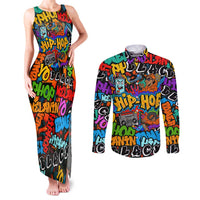 Hip Hop Graffiti Style Couples Matching Tank Maxi Dress and Long Sleeve Button Shirt Black Melanin Text and Urban Street Art Design - Wonder Print Shop