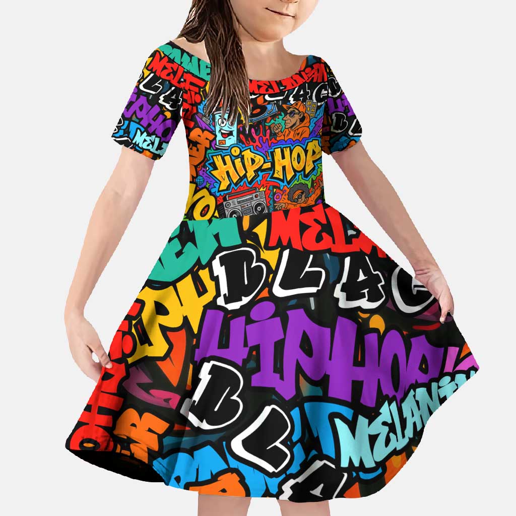 Hip Hop Graffiti Style Family Matching Long Sleeve Bodycon Dress and Hawaiian Shirt Black Melanin Text and Urban Street Art Design - Wonder Print Shop