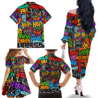 Hip Hop Graffiti Style Family Matching Off The Shoulder Long Sleeve Dress and Hawaiian Shirt Black Melanin Text and Urban Street Art Design - Wonder Print Shop