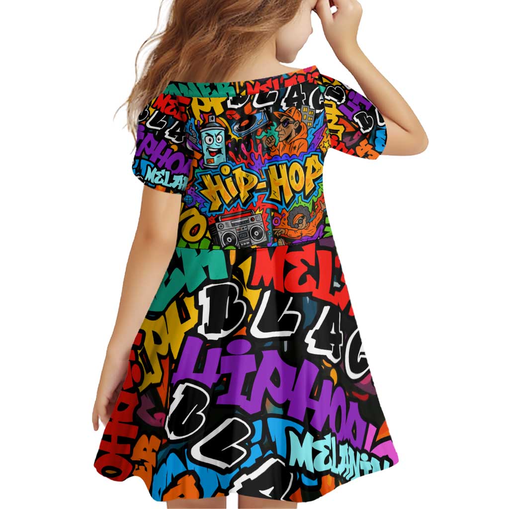 Hip Hop Graffiti Style Family Matching Off Shoulder Short Dress and Hawaiian Shirt Black Melanin Text and Urban Street Art Design - Wonder Print Shop