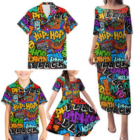 Hip Hop Graffiti Style Family Matching Puletasi and Hawaiian Shirt Black Melanin Text and Urban Street Art Design - Wonder Print Shop