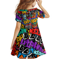 Hip Hop Graffiti Style Family Matching Short Sleeve Bodycon Dress and Hawaiian Shirt Black Melanin Text and Urban Street Art Design - Wonder Print Shop