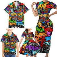 Hip Hop Graffiti Style Family Matching Short Sleeve Bodycon Dress and Hawaiian Shirt Black Melanin Text and Urban Street Art Design - Wonder Print Shop