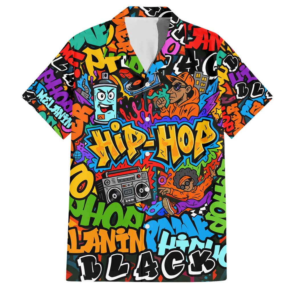 Hip Hop Graffiti Style Family Matching Short Sleeve Bodycon Dress and Hawaiian Shirt Black Melanin Text and Urban Street Art Design - Wonder Print Shop