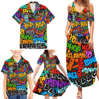 Hip Hop Graffiti Style Family Matching Summer Maxi Dress and Hawaiian Shirt Black Melanin Text and Urban Street Art Design - Wonder Print Shop