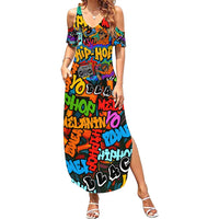 Hip Hop Graffiti Style Family Matching Summer Maxi Dress and Hawaiian Shirt Black Melanin Text and Urban Street Art Design - Wonder Print Shop
