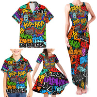 Hip Hop Graffiti Style Family Matching Tank Maxi Dress and Hawaiian Shirt Black Melanin Text and Urban Street Art Design - Wonder Print Shop