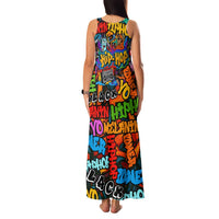 Hip Hop Graffiti Style Family Matching Tank Maxi Dress and Hawaiian Shirt Black Melanin Text and Urban Street Art Design - Wonder Print Shop