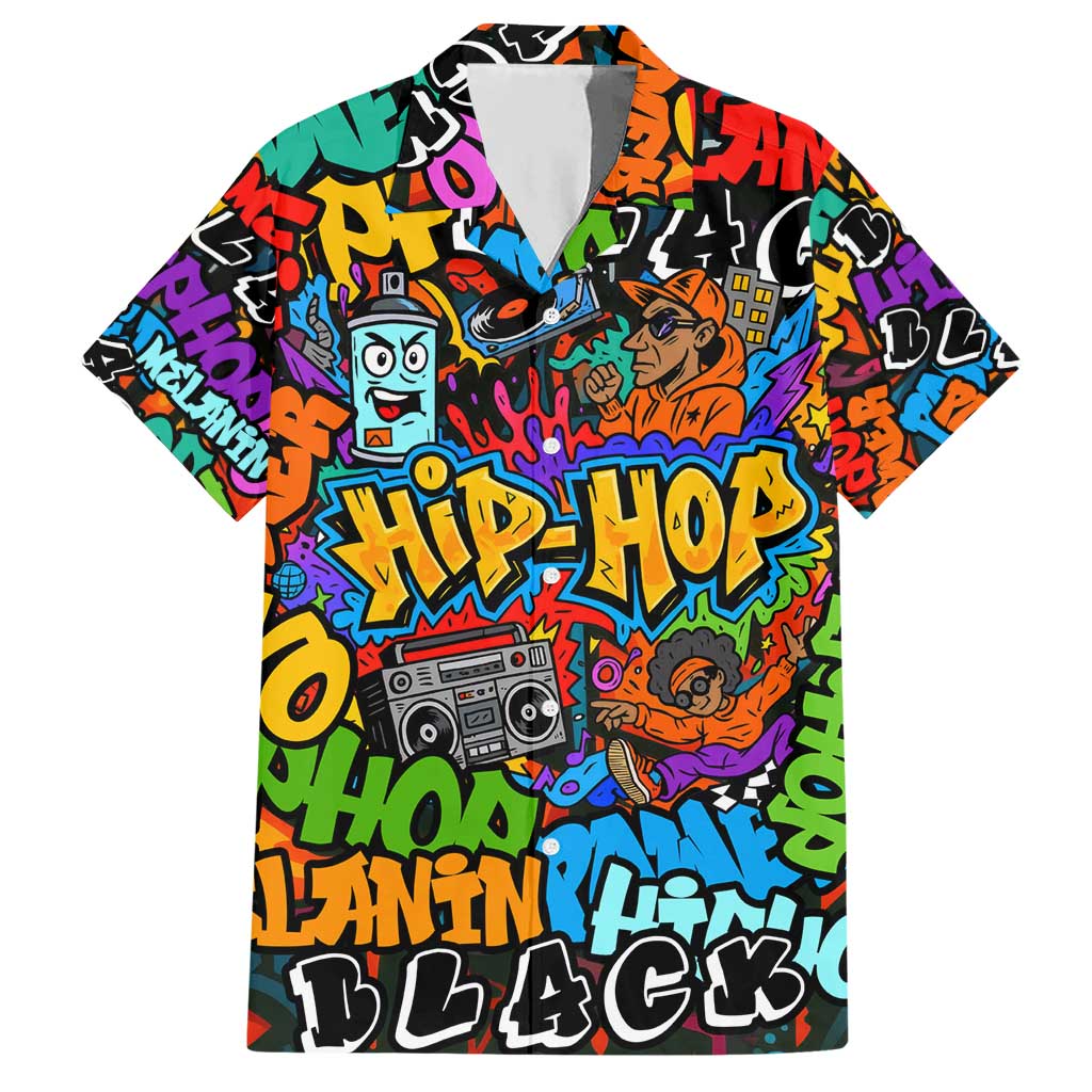 Hip Hop Graffiti Style Hawaiian Shirt Black Melanin Text and Urban Street Art Design - Wonder Print Shop