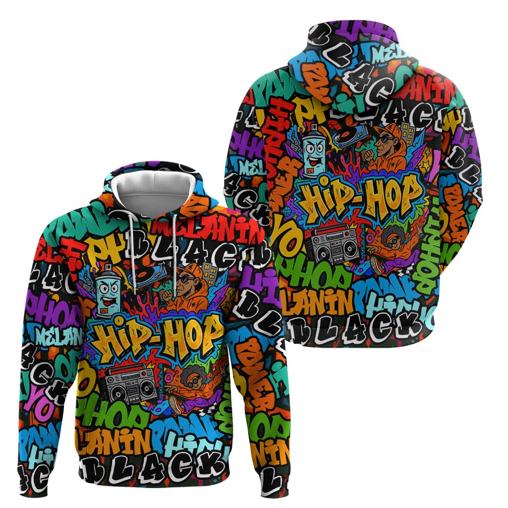 Hip Hop Graffiti Style Hoodie Black Melanin Text and Urban Street Art Design - Wonder Print Shop