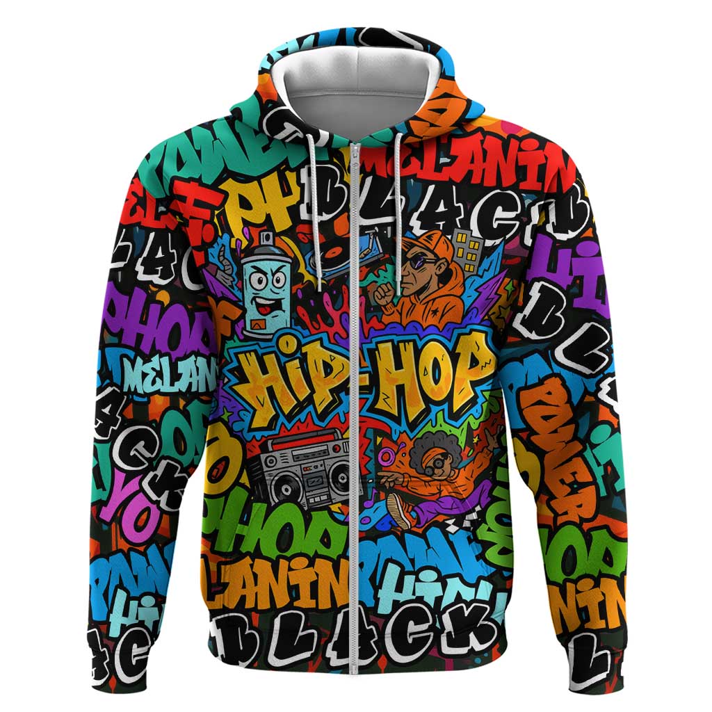 Hip Hop Graffiti Style Hoodie Black Melanin Text and Urban Street Art Design - Wonder Print Shop