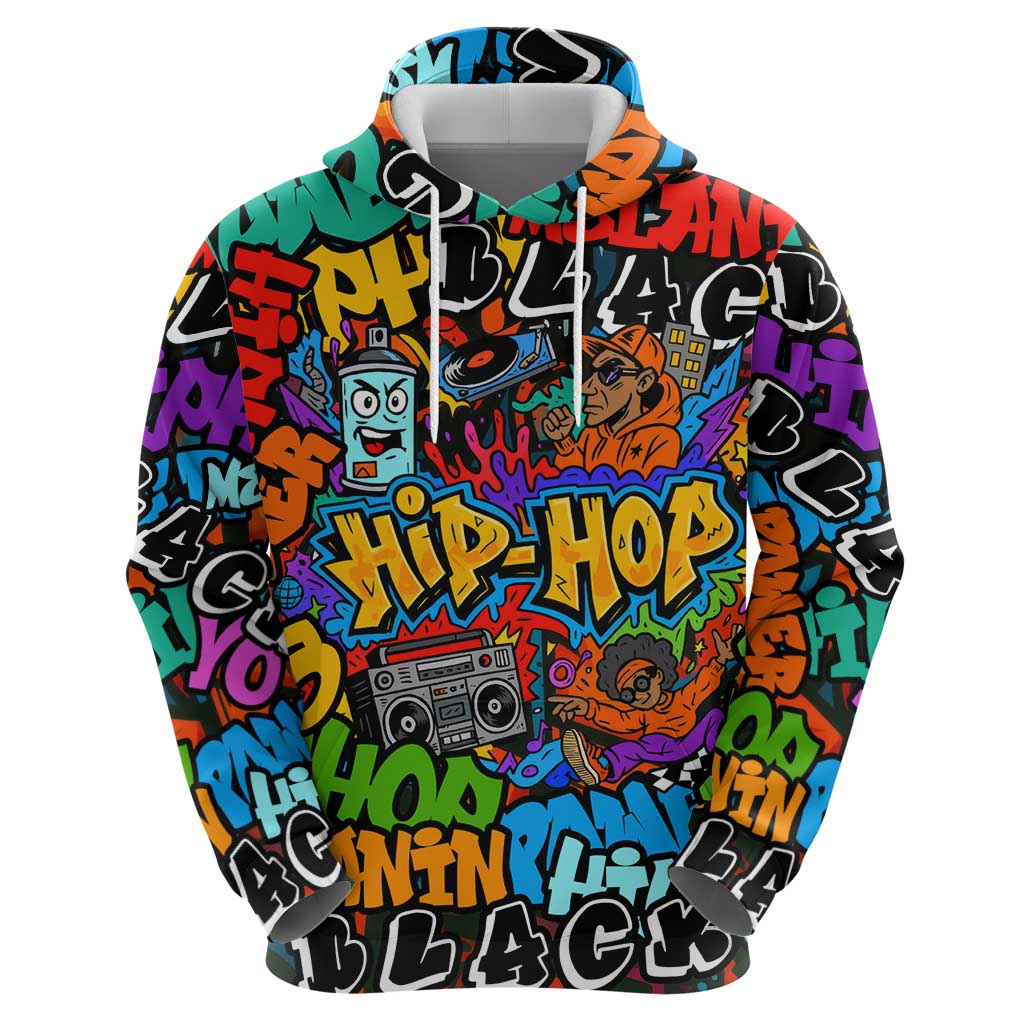 Hip Hop Graffiti Style Hoodie Black Melanin Text and Urban Street Art Design - Wonder Print Shop