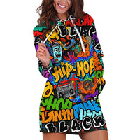 Hip Hop Graffiti Style Hoodie Dress Black Melanin Text and Urban Street Art Design - Wonder Print Shop