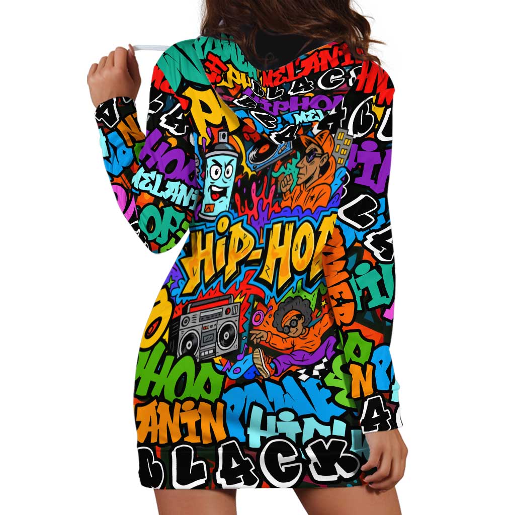 Hip Hop Graffiti Style Hoodie Dress Black Melanin Text and Urban Street Art Design - Wonder Print Shop