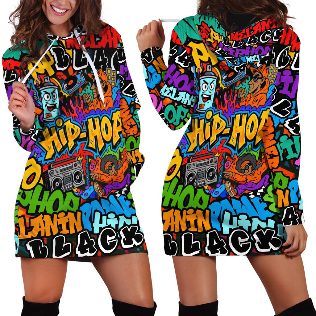 Hip Hop Graffiti Style Hoodie Dress Black Melanin Text and Urban Street Art Design - Wonder Print Shop