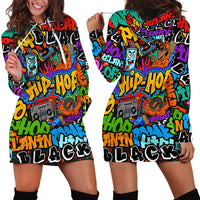 Hip Hop Graffiti Style Hoodie Dress Black Melanin Text and Urban Street Art Design - Wonder Print Shop