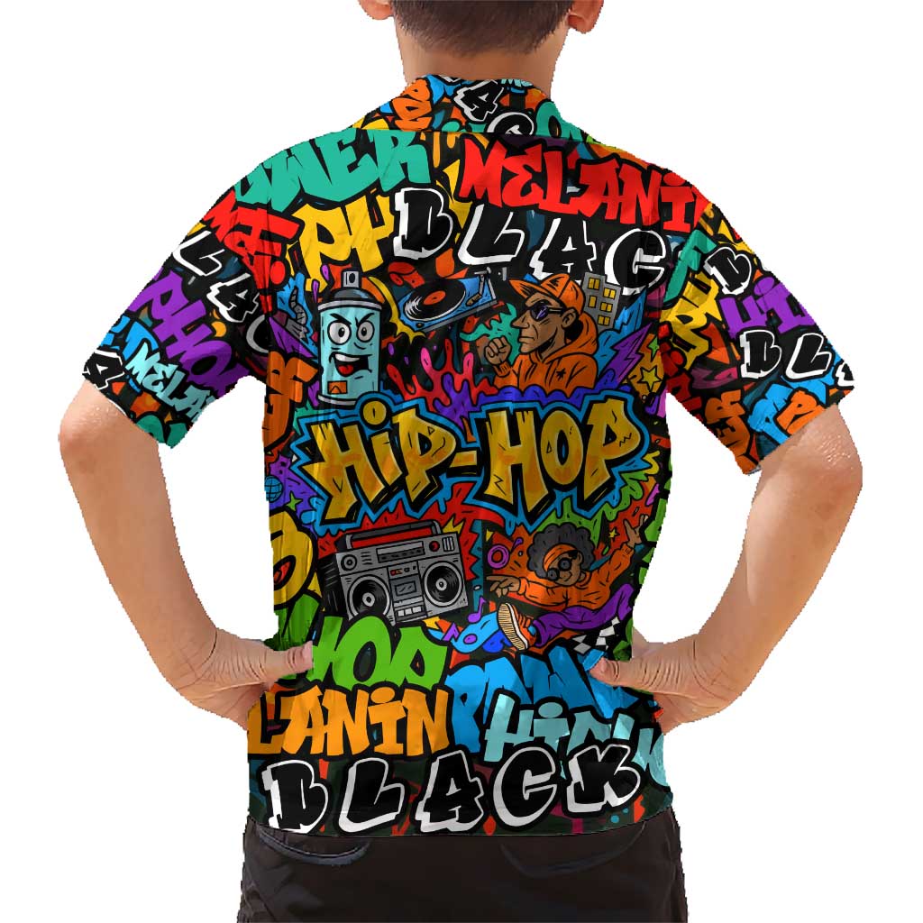 Hip Hop Graffiti Style Kid Hawaiian Shirt Black Melanin Text and Urban Street Art Design - Wonder Print Shop