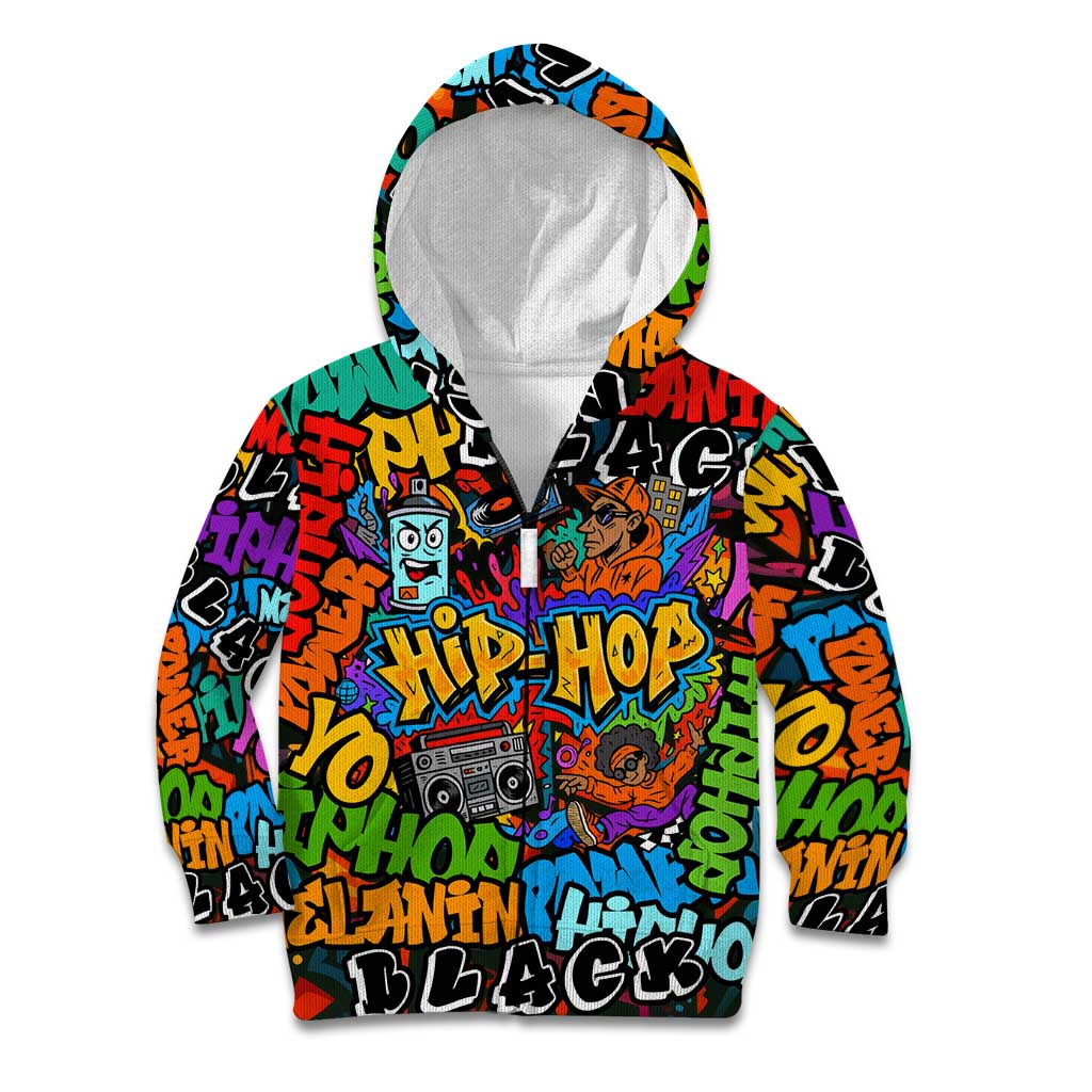 Hip Hop Graffiti Style Kid Hoodie Black Melanin Text and Urban Street Art Design - Wonder Print Shop
