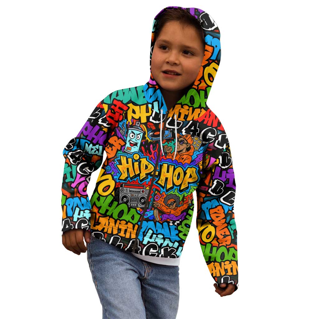 Hip Hop Graffiti Style Kid Hoodie Black Melanin Text and Urban Street Art Design - Wonder Print Shop