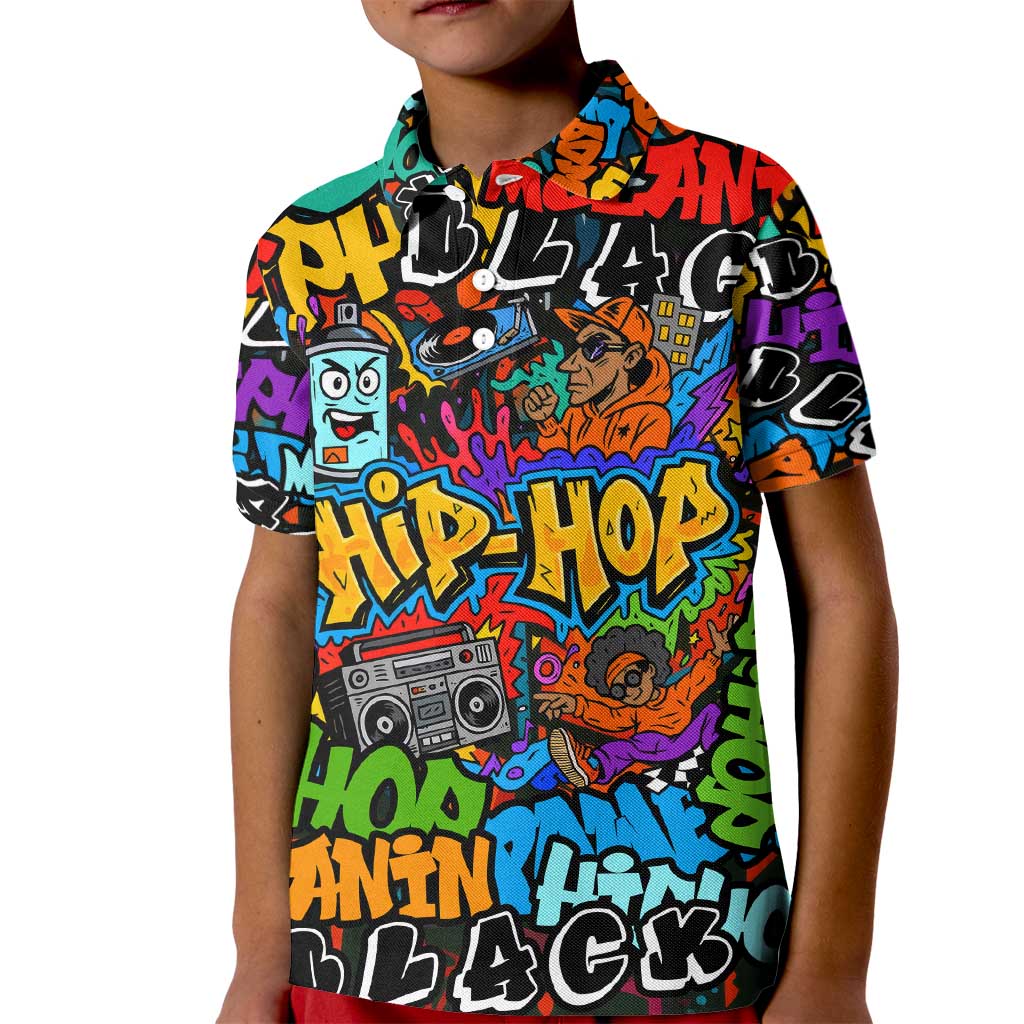 Hip Hop Graffiti Style Kid Polo Shirt Black Melanin Text and Urban Street Art Design - Wonder Print Shop