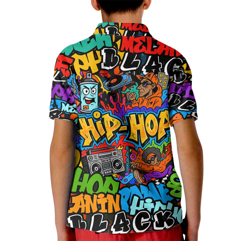 Hip Hop Graffiti Style Kid Polo Shirt Black Melanin Text and Urban Street Art Design - Wonder Print Shop