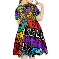 Hip Hop Graffiti Style Kid Short Sleeve Dress Black Melanin Text and Urban Street Art Design - Wonder Print Shop