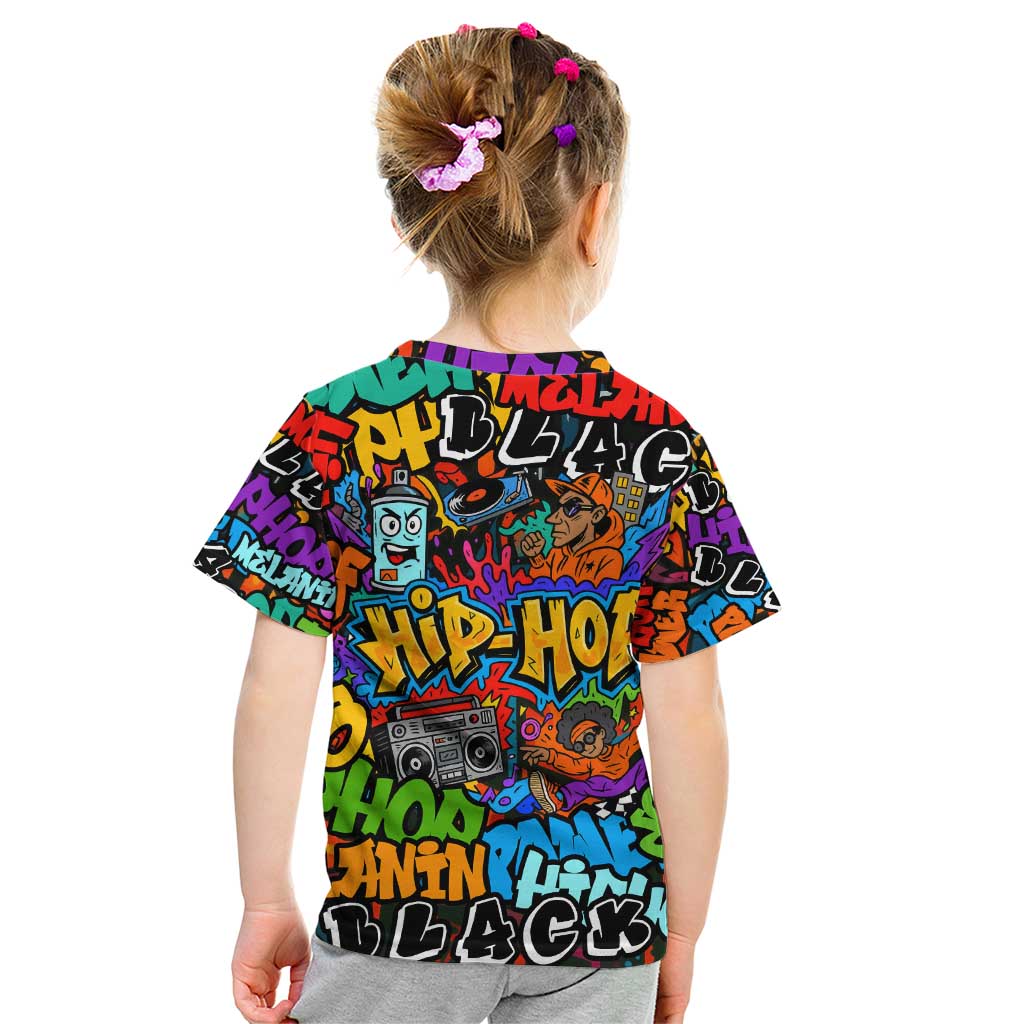 Hip Hop Graffiti Style Kid T Shirt Black Melanin Text and Urban Street Art Design - Wonder Print Shop