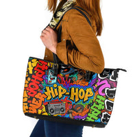Hip Hop Graffiti Style Leather Tote Bag Black Melanin Text and Urban Street Art Design - Wonder Print Shop