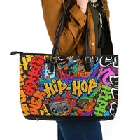 Hip Hop Graffiti Style Leather Tote Bag Black Melanin Text and Urban Street Art Design - Wonder Print Shop