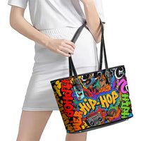 Hip Hop Graffiti Style Leather Tote Bag Black Melanin Text and Urban Street Art Design - Wonder Print Shop