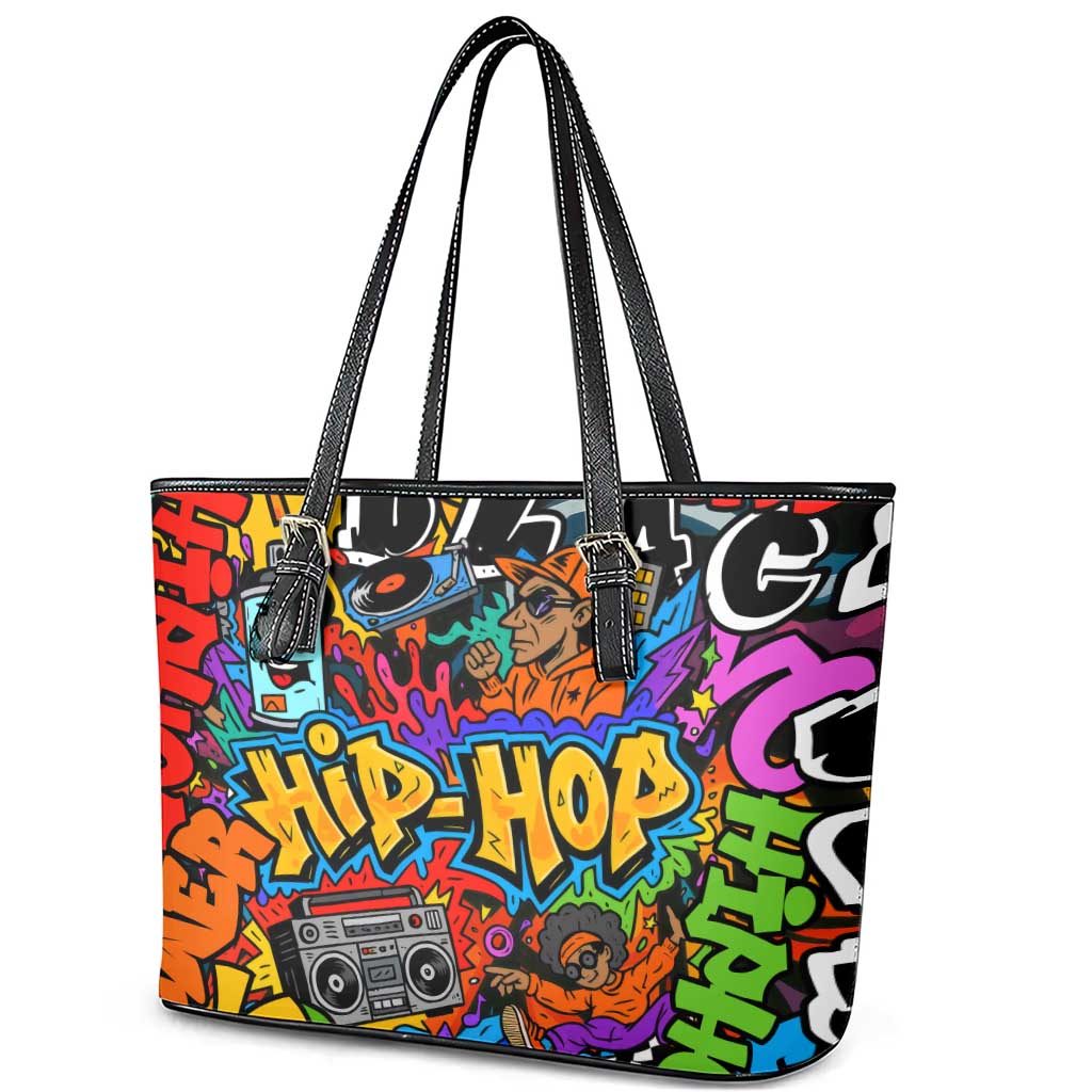 Hip Hop Graffiti Style Leather Tote Bag Black Melanin Text and Urban Street Art Design - Wonder Print Shop