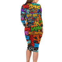 Hip Hop Graffiti Style Long Sleeve Bodycon Dress Black Melanin Text and Urban Street Art Design - Wonder Print Shop