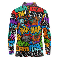 Hip Hop Graffiti Style Long Sleeve Polo Shirt Black Melanin Text and Urban Street Art Design - Wonder Print Shop