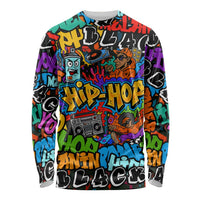 Hip Hop Graffiti Style Long Sleeve Shirt Black Melanin Text and Urban Street Art Design - Wonder Print Shop