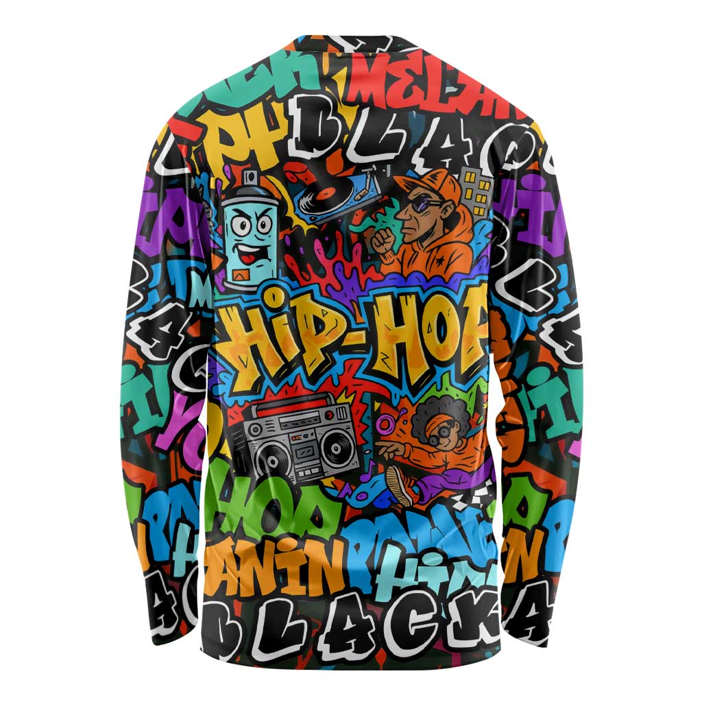 Hip Hop Graffiti Style Long Sleeve Shirt Black Melanin Text and Urban Street Art Design - Wonder Print Shop