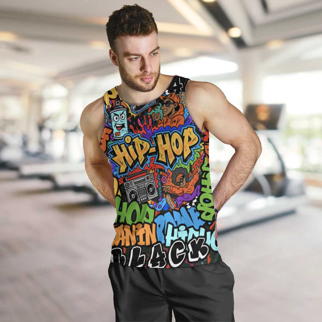Hip Hop Graffiti Style Men Tank Top Black Melanin Text and Urban Street Art Design - Wonder Print Shop