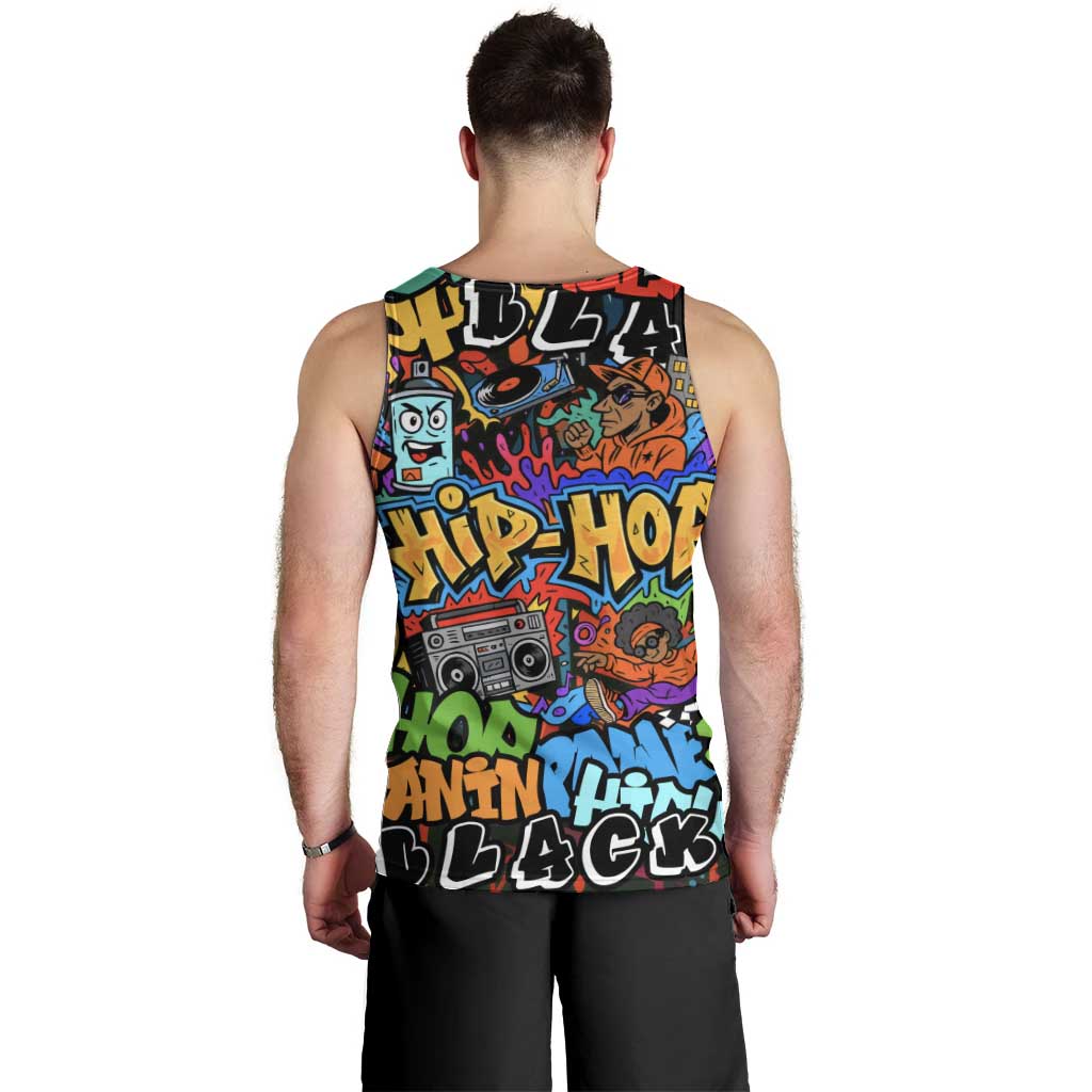 Hip Hop Graffiti Style Men Tank Top Black Melanin Text and Urban Street Art Design - Wonder Print Shop