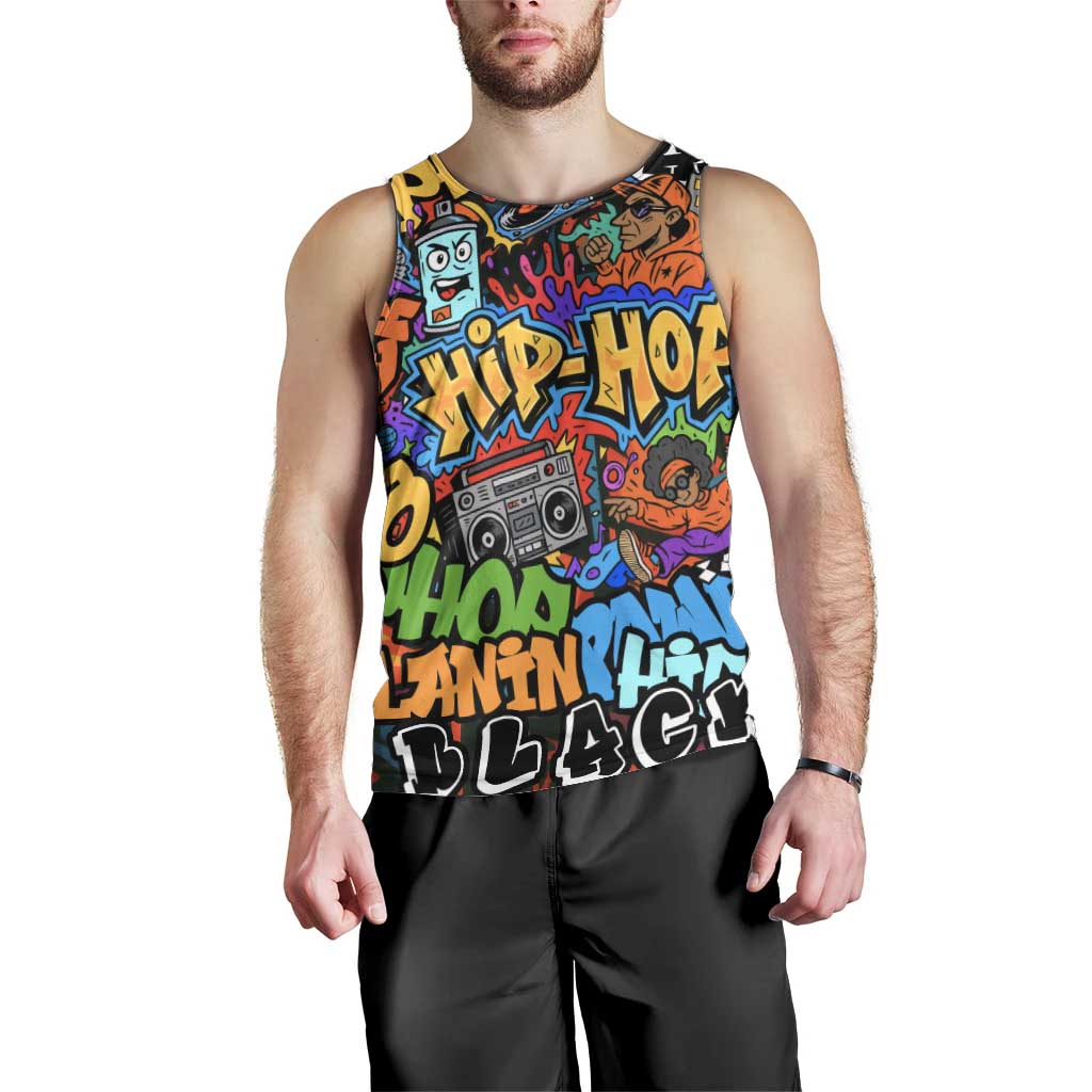 Hip Hop Graffiti Style Men Tank Top Black Melanin Text and Urban Street Art Design - Wonder Print Shop