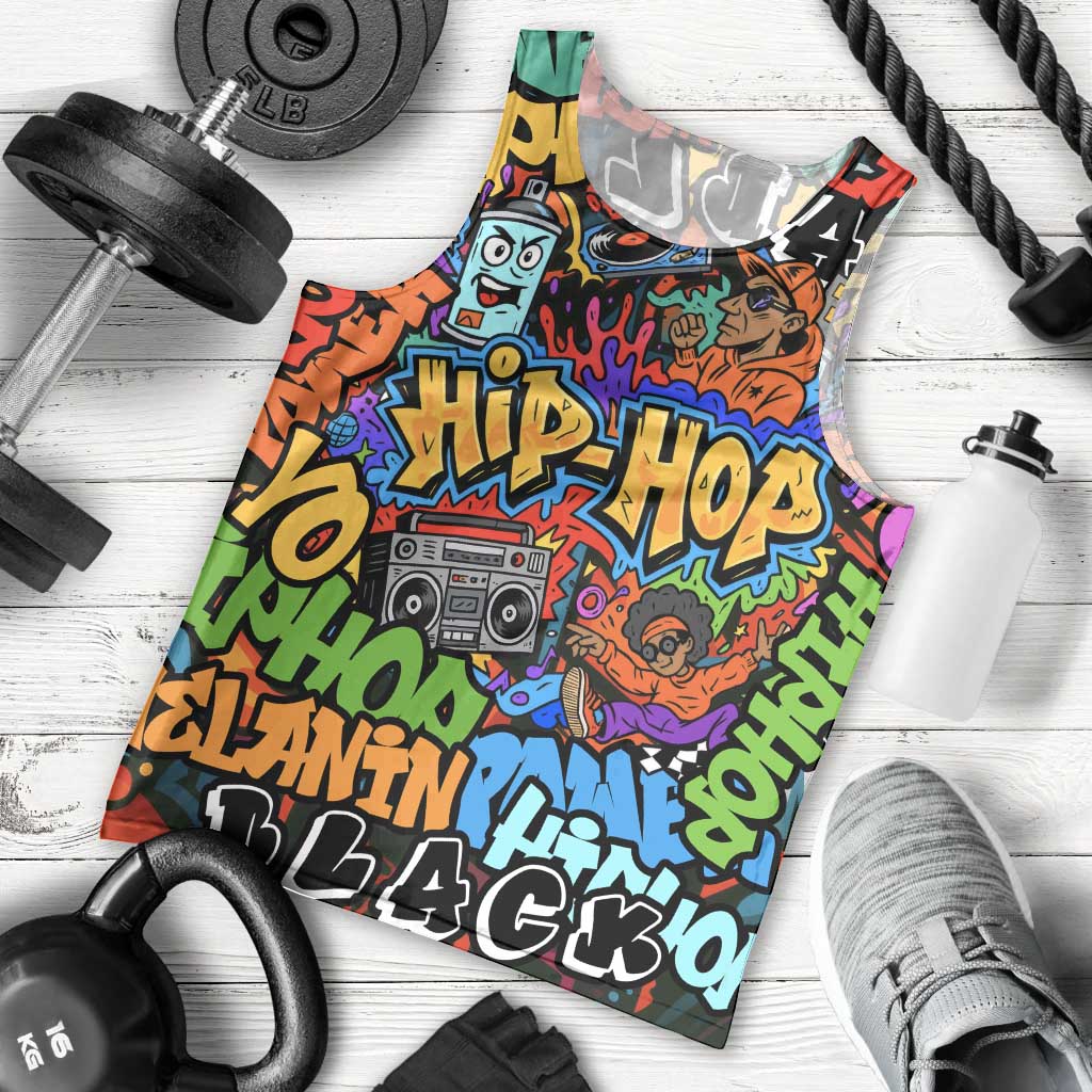 Hip Hop Graffiti Style Men Tank Top Black Melanin Text and Urban Street Art Design - Wonder Print Shop
