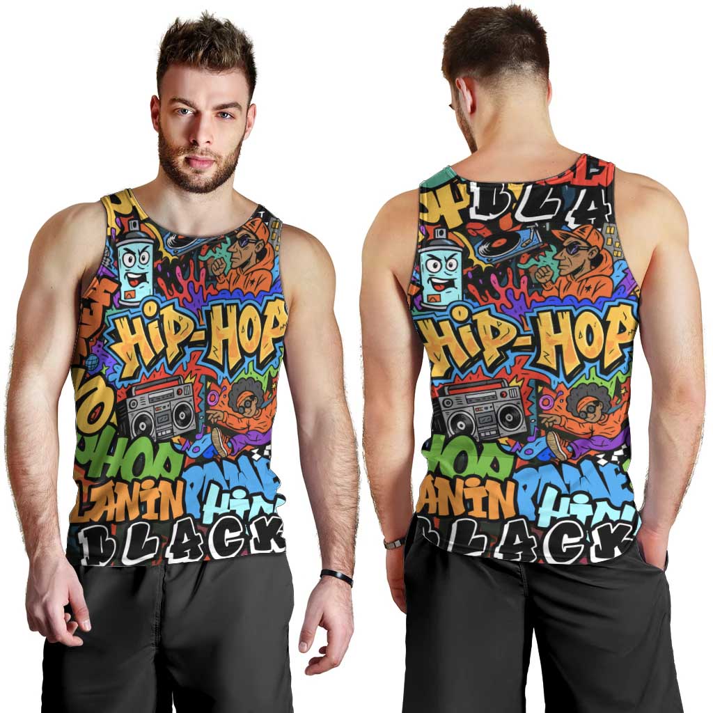 Hip Hop Graffiti Style Men Tank Top Black Melanin Text and Urban Street Art Design - Wonder Print Shop