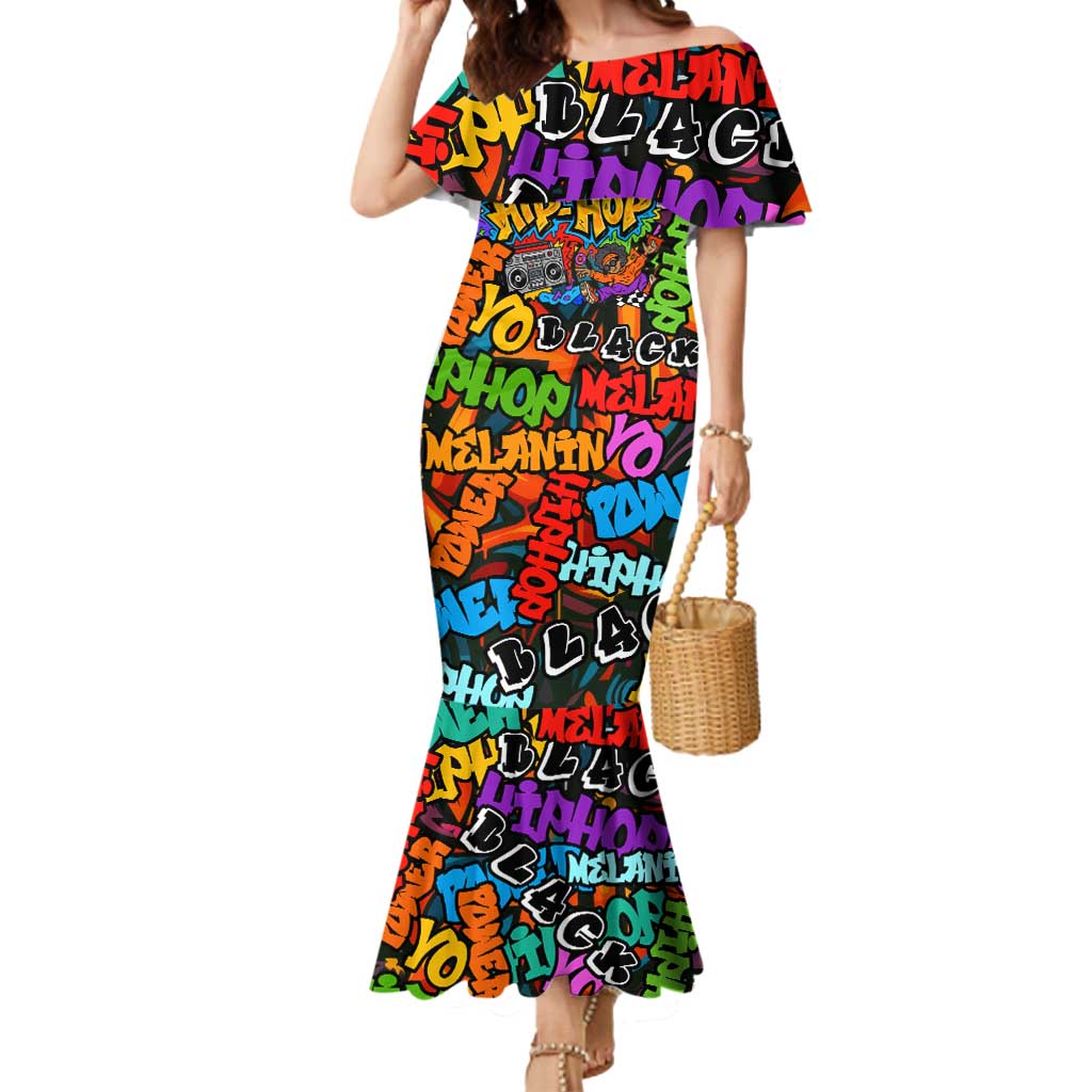 Hip Hop Graffiti Style Mermaid Dress Black Melanin Text and Urban Street Art Design - Wonder Print Shop